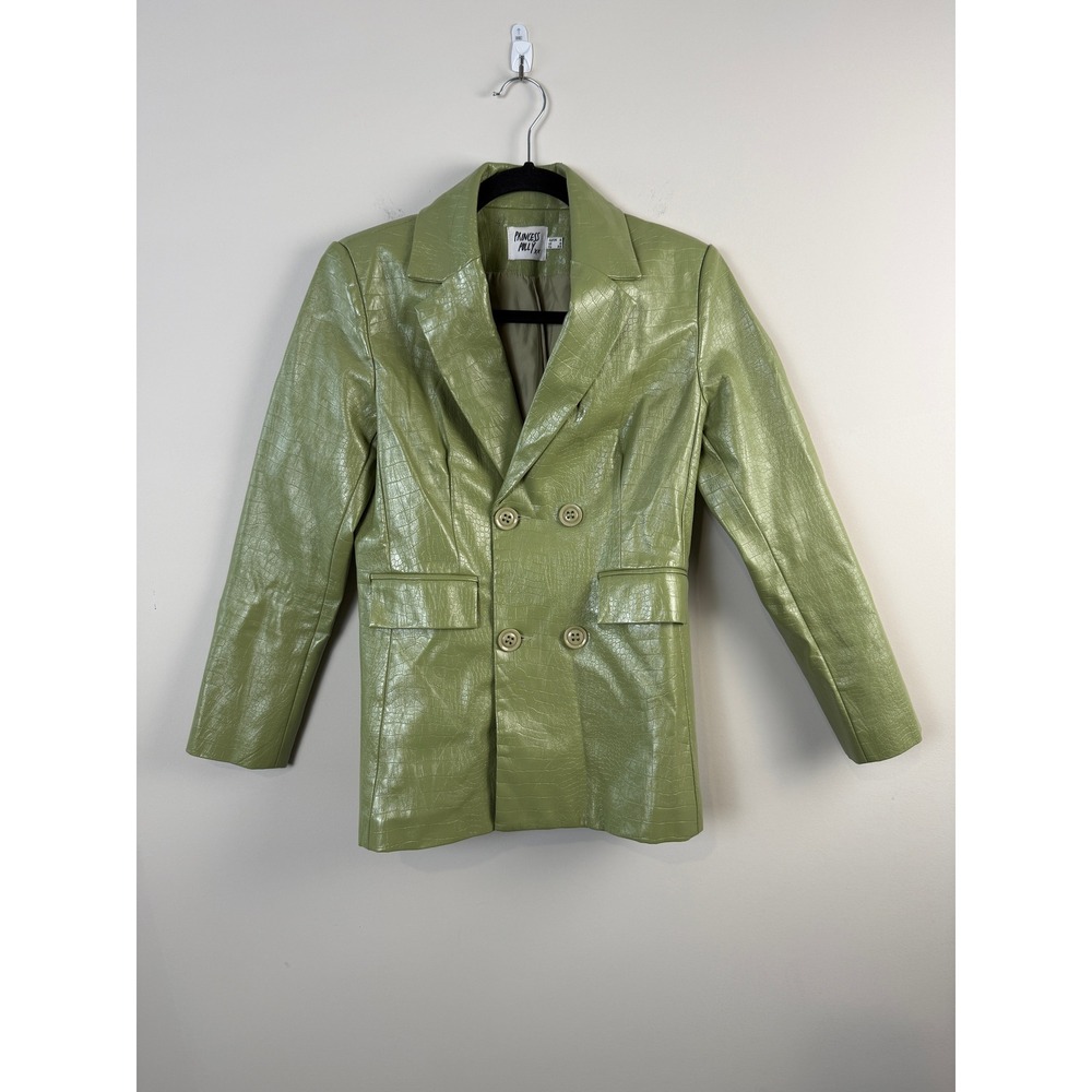 Princess Polly Blazer‎ Women's Size 0 Green Faux Leather Croc Embossed